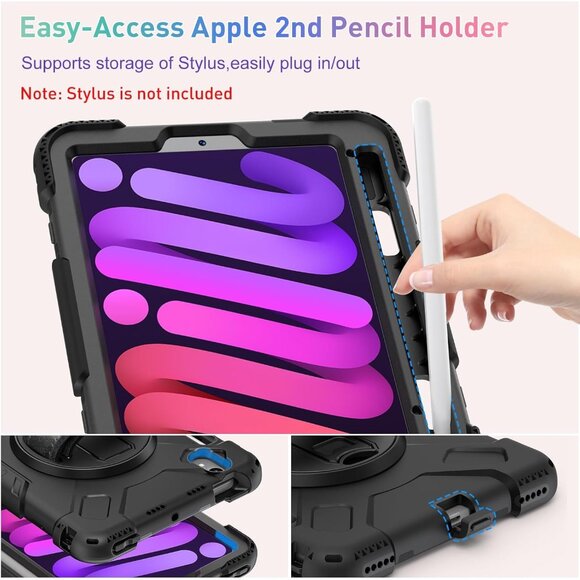 Case for iPad mini 7 2024 with Screen Protector 7th/6th Gen 8.3 Inch Case Black - Picture 3 of 6
